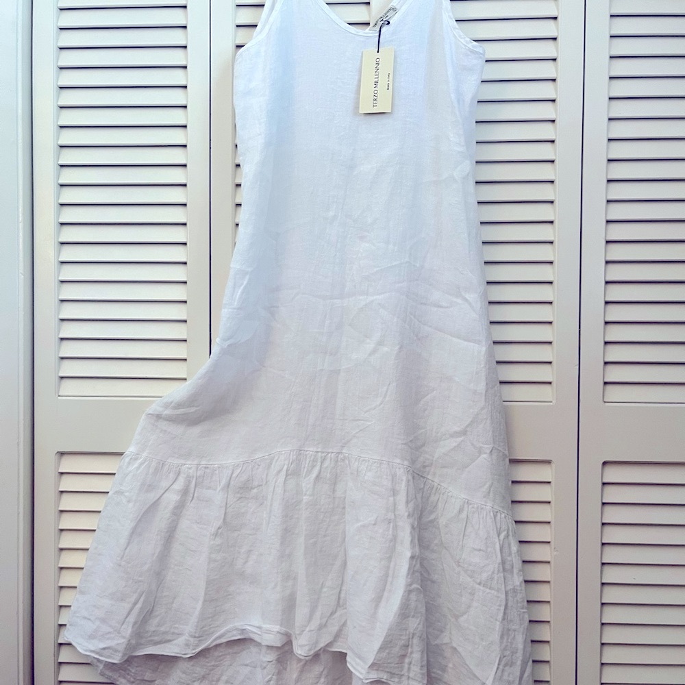 White Linen Sleeveless High Low Sundress